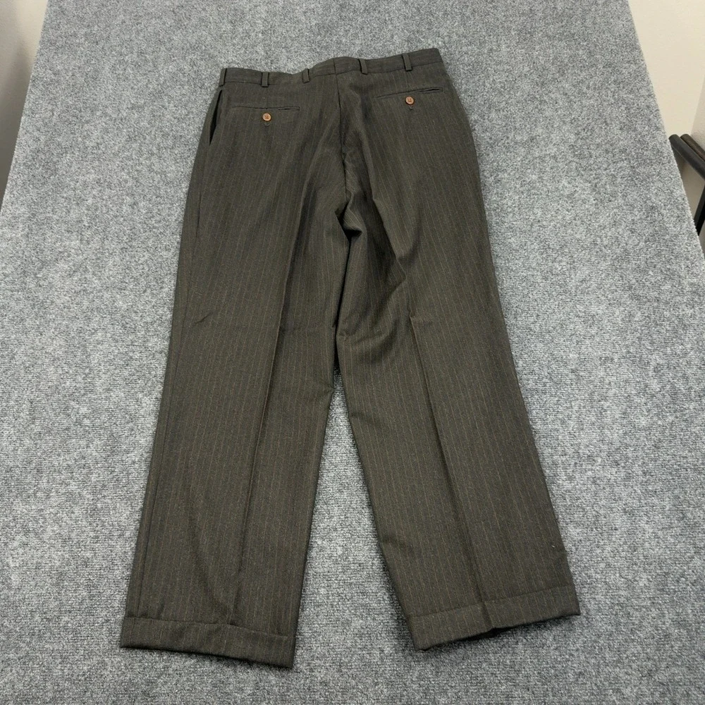 Nautica Suit Mens 44R 38W Brown Wool Pinstripe Two Piece Business Classic